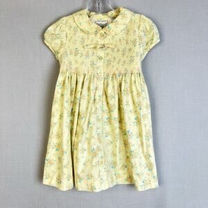 Laura Ashley Smocked Dress 18 Mos Girl Yellow Peter Pan Collar Button Front